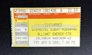 Biglietto concerto 2001 Disturbed Mudvayne Alliant Energy Madison Wisconsin Stub - Foto 1 di 2