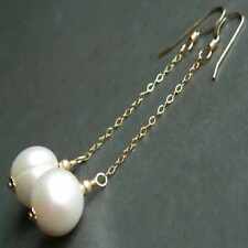 10-11mm Natural Baroque Freshwater white pearl 14K gold earrings Jewelry