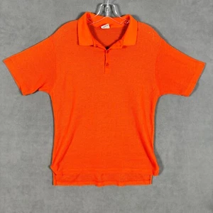 Vintage Campus Polo Shirt Mens L Orange Mesh Slim Club Beach made in USA 70s 80s - Picture 1 of 11