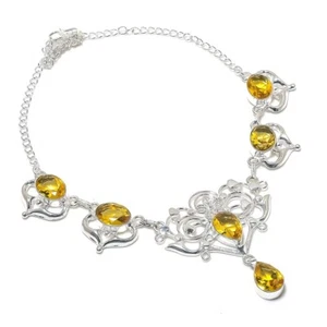 Yellow Citrine Gemstone Handmade 925 Sterling Silver Jewelry Necklace Sz 18" - Picture 1 of 1