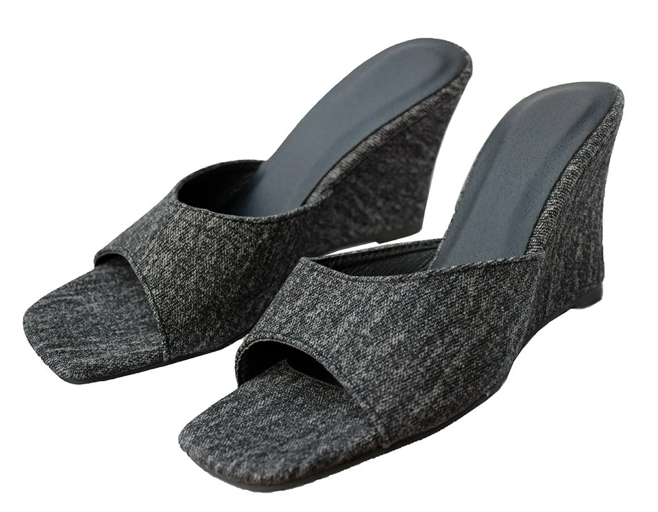 ROSY Charcoal Peep Toe Wedge Sandals, Women's Size 6.5 (37) Slides 3.5" Heel NEW - Image 1 of 4