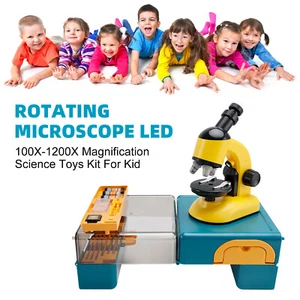 LED Rotating Microscope 100X-1200X Magnification Science Toys Kit For Kid Yellow - Picture 1 of 20