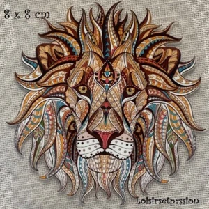 Patch Applique, Dessin Transfert thermocollant, TÊTE de LION / BEIGE BLEU - T217 - Imagen 1 de 1