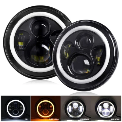 Pair 7" Round LED Headlights Amber DRL For Chevy C10 C20 Pickup LUV Camaro Nova - Image 1 of 4