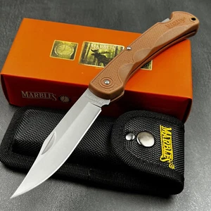 Marbles Desert Tan Handles Large Folding Lockback Pocket Knife with Sheath NEW - Picture 1 of 11