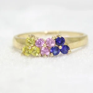 Impresionante Anillo Multi Racimo de Zafiros Oro Amarillo 14k Talla P ~ EE. UU. 7 3/4 - Imagen 1 de 8