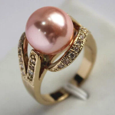 12mm South Sea Shell Pearl Round Bead Gemstone 18K Gold GP Ring Size 6 7 8 9 AAA - Image 1 of 4