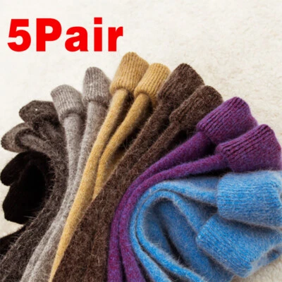 5Pair Women Wool Angora Cashmere Casual Solid Boot Warm Thick Crew Socks Winterˇ - Image 1 of 4