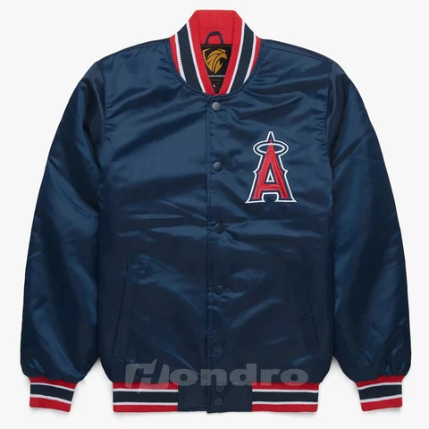 MLB Los Angeles Angels Navy Satin Varsity Jacket Full Snap Cover