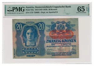 AUSTRIA banknote 20 Kronen 1919 PMG MS 65 EPQ Gem Uncirculated - Picture 1 of 7