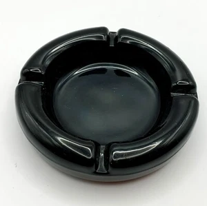Schwarz Glas Aschenbecher Schale schwer MCM vier Schlitze rund 4,25" D Vintage Granny Core - Bild 1 von 5