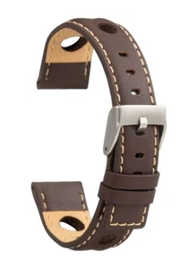 Correa de reloj de cuero italiana acolchada con costura - aspecto Rally marrón oscuro 2 - Imagen 1 de 1