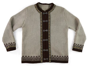 Vintage Norwegen US Damen Gr. M braun Wolle Grobstrick Zinn Verschlüsse Pullover Cardigan - Bild 1 von 4