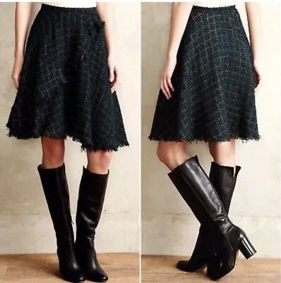 Falda de tweed Anthropologie Eva Franco a cuadros con flecos para mujer talla 10 verde ETIQUETAS NUEVAS Foto 1 de 4