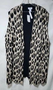 Carmen Marc Valvo Womens Cheetah Print Sleeveless Open Front Cardigan SZ 2X  123 - Picture 1 of 4