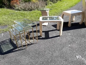 vintage,Maitland Smith,tesselated stone,travertine,brass,table - Picture 1 of 12
