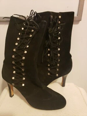 Botas Max Studio Talla 5.5M Negras Gamuza Cremallera Lateral Con Cordones Tacón Medio Pantorrilla Renacimiento Foto 1 de 4