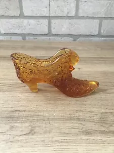 Vintage Amber Glass Cat Head Shoe Trinket Dish - Picture 1 of 7
