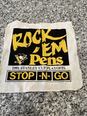 Vintage 1991 Pittsburgh Penguins Stop-N-Go Rock 'Em Canetas Playoff Toalha de Rally - Imagem 1 de 4