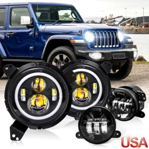 Halo LED Headlights 9'' Bracket Fog Lamp For Jeep Wrangler JL Rubicon Sahara 18+ - Picture 1 of 14