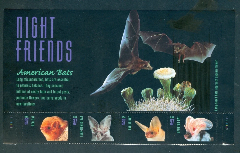 US 3661-3664 Night Friends, Bats, Top Strip/4, Mint NH - Image 1 of 1