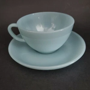 Vintage Fire King Oven Ware Azurite Coffee Cup & Saucer Oven Ware USA Delphite - Picture 1 of 10