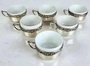 Seis tazas de café antiguas 800.calidad plata y porcelana, forros solo total 12oz - Imagen 1 de 11