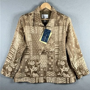 NEW Graver Susan Graver Womens Gold Floral Full Zip Lined Jacket Blazer Size 1X - Picture 1 of 13