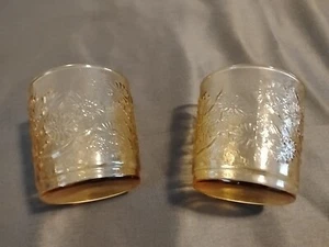 Anchor Hocking Spring Song Daisy Amber Juice Milk Glasses 3 1/8" - 2 Glasses - Picture 1 of 4
