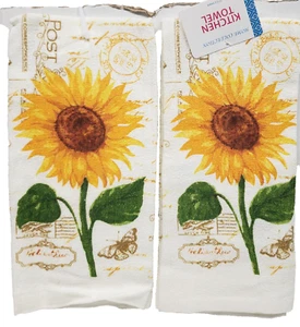 Set of 2 Same Printed Cotton Kitchen Towels (15" x 25") SUNFLOWER & POST,AM - Picture 1 of 10