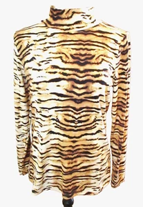 Top donna Brittany Humble manica lunga, finto collo a righe tigre, taglia M - Foto 1 di 9