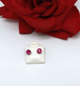 Sterling Silver Lab Created Pink Ruby Stud Pierced Earrings Cat RESCUE - Picture 1 of 2