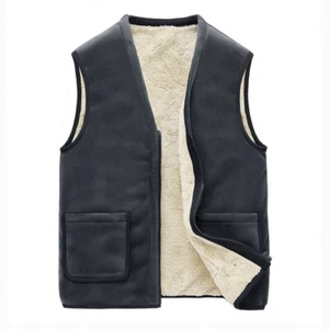 Men Waistcoat Vest Gilet Jacket Faux Fur Fleece Lined Sleeveless Winter Warm Top - Picture 1 of 10