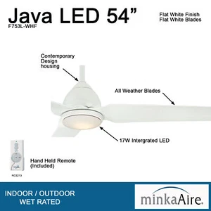 Minka Aire F753L-WHF Java 54" LED Indoor/Outdoor Flat White Ceiling Fan + Remote - Picture 1 of 5