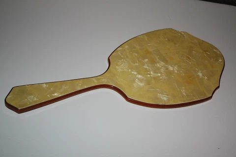 Large Antique Amber and Celluloid Portrait Mirror 14'' Tall Cover