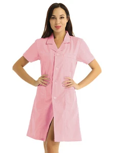 Women Adult Hospital Medical Doctor Nurse Uniform Scrub Tops Lab Coat Long Dress - Picture 1 of 63