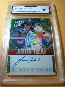 JUSTIN TWINE MARLINS 2014 PRIZM GREEN PRIZM ROOKIE RC AUTO # 27/35 GRADED 10 - Foto 1 di 1