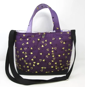Purple w Gold Hearts Cross Body Shoulder Purse Tote Hand Crafted Soft Quilted - Picture 1 of 9