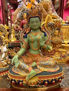 Tibet Buddhism Green Tara bodhisattva Copper Painted guanyin Buddha Statue 45cm - Picture 1 of 7
