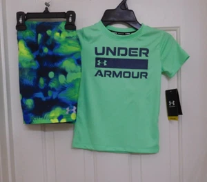 NWT 2pc Under Armour Green Blue Swim Shirt & Shorts Set sz 4 or 5 - Picture 1 of 1