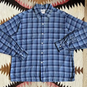 Vintage 1950s Saks Fifth Ave. Shadow Plaid Cotton Shirt Sz L/XL - Blue - Picture 1 of 14