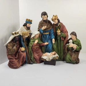 Large Christmas Nativity Scene One Connected Piece Figurine Painted Resin - Picture 1 of 13