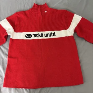 Maglione girocollo rosso Rap Ecko Unlimited vintage anni 90 - trendy e accogliente Unltd. - Foto 1 di 9