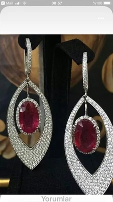 5Ct Oval Cut Simulated Pink Ruby Women Dangle/Drop Earring 14k White Gold Plated - Image 1 of 4