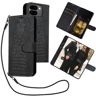 For Google Fold Magnetic Genuine Leather Crossbody Strap Wallet Case - Image 1 of 4