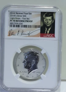 2018 S US Kennedy Proof 50c Silver Light Finish PF70 Rev Proof 1st Del NGC - Picture 1 of 2