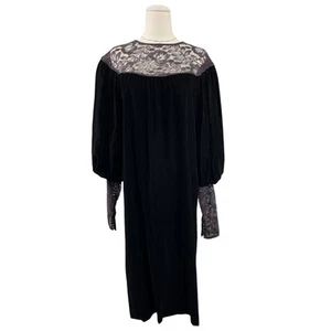 Vestido de Noche Victor Costa Vintage Negro Terciopelo Encaje Yugo Manga Larga Talla 8 - Imagen 1 de 10