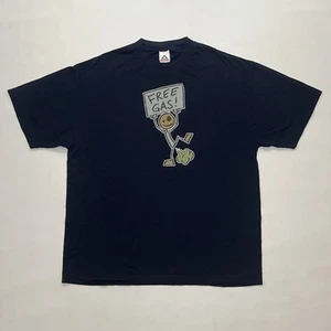 Y2k Funny Humor Mens XL Navy Graphic Free Gas Cartoon Crew Neck - Picture 1 of 6