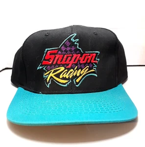 Vintage 80's Snap-On Racing Hat Snapback Cap Team NASCAR Tools Logo Black Teal - Picture 1 of 8