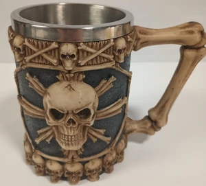 Skull & Bones Pirat Gothic Stahl Kaffeebecher Tasse Bierstein - Bild 1 von 8